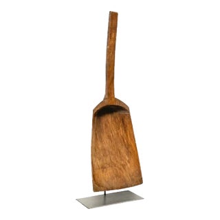 Rustic Wooden Grain Shovel Mounted on Custom Iron Stand , China 19th Century. For Sale