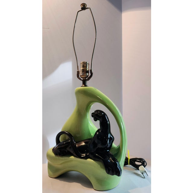Textile Mid-Century Modern Panther & Freeform Lime Table Lamp For Sale - Image 7 of 7