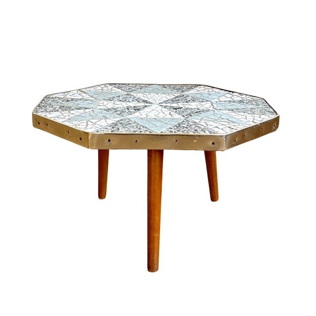 Blue and White Mosaic Ceramic Octagonal Side Table, 1970s For Sale - Image 13 of 13