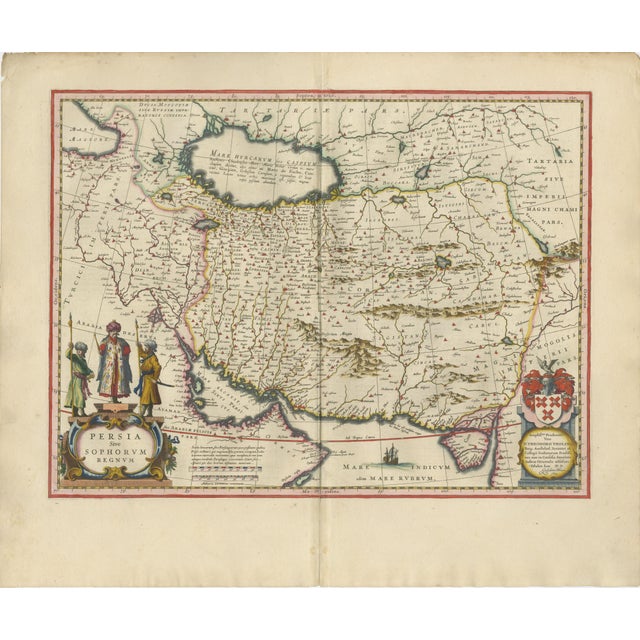 Blaeu Map of Persia, Caspian Sea & Arabia, Hand Colored, c.1642 : A richly detailed and highly decorative 17th-century map...