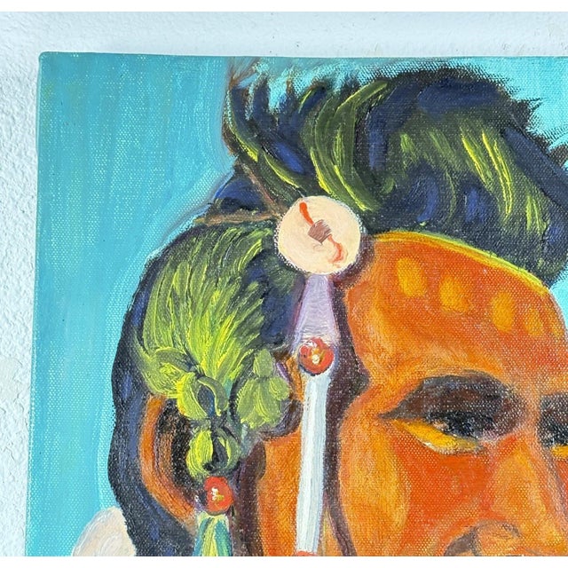 Native American 1970s "Spider – Blood Indian" – Original Blackfoot Warrior Oil Portrait by Steve LeBailly For Sale - Image 3 of 8