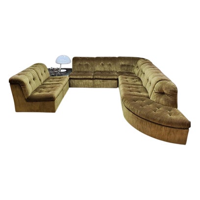 Vintage Velvet Modular Sofa in Verdant Green, 1970s For Sale