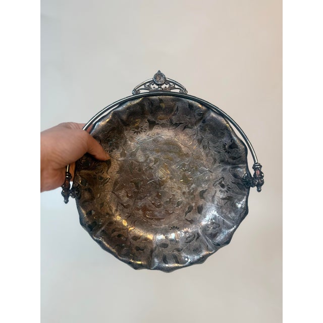 Metal Antique James W. Tufts Quadruple Plate Bride’s Basket | Aesthetic Movement Bird & Butterfly Motif | c.1890–1910 For Sale - Image 7 of 10