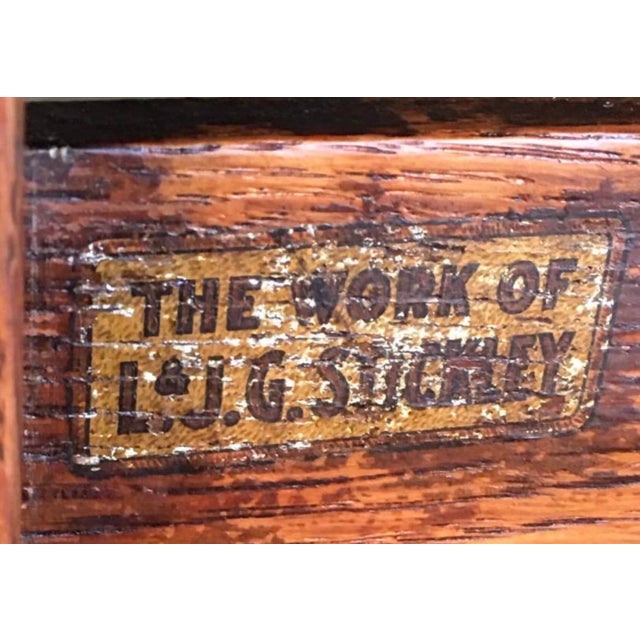 Brown L & J. G. Stickley Oak Rocking Chair With Cognac Saddle Leather Covered Seat, Circa 1912 - 1920 For Sale - Image 8 of 12