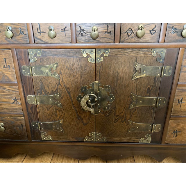 Late 20th Century Korean Solid Wood Engraved 69 Drawer Apothecary For Sale - Image 4 of 18