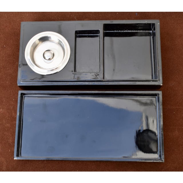 Chinese Black Lacquer Box Mother of Pearl Abalone Shell Inlay Peacock Butterfly For Sale - Image 14 of 15