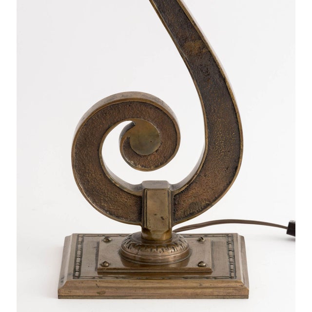 Art Deco Early 20th Century Art Deco Bronze Scroll Form Lamp For Sale - Image 3 of 7
