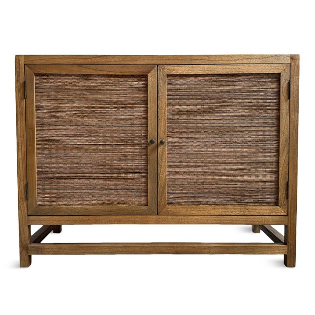 Contemporary Coconut Rattan Two-Door Sideboard Credenza For Sale - Image 3 of 14