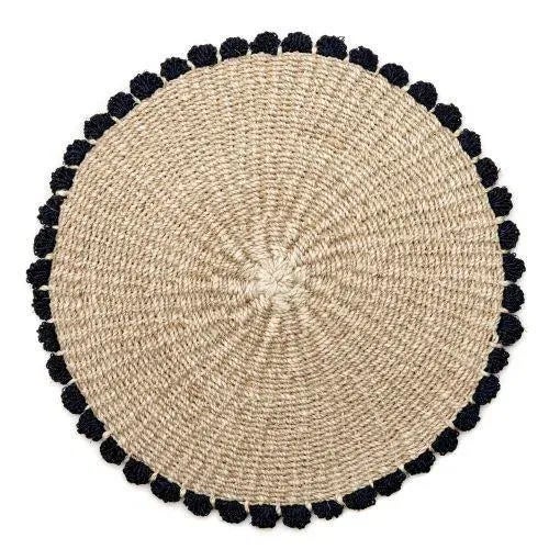 Our original handwoven & hand-dyed natural abaca placemat with Navy accent. Spot Clean