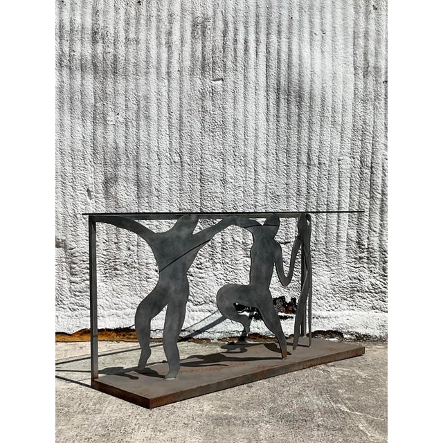Vintage Postmodern Punch Cut Figurative Console Table For Sale - Image 10 of 11