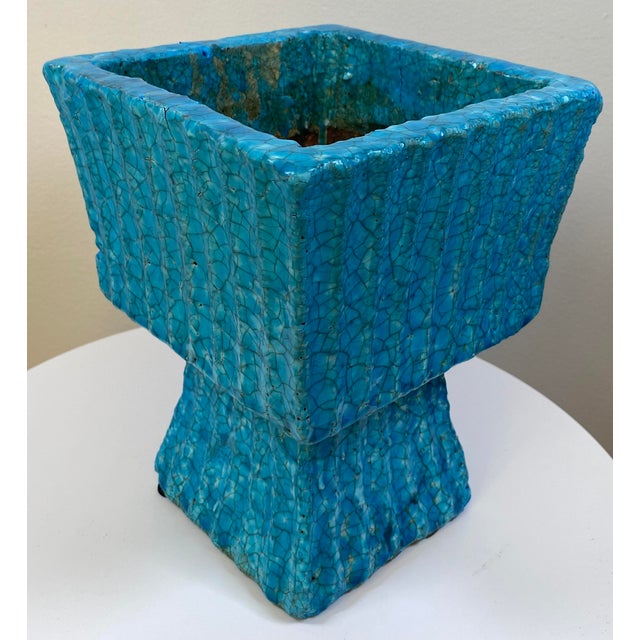 Mid-20th Century French Ceramic Planter with Turquoise Crackle Glaze, Attributed to Saint-Clément, Mid-20th Century French...