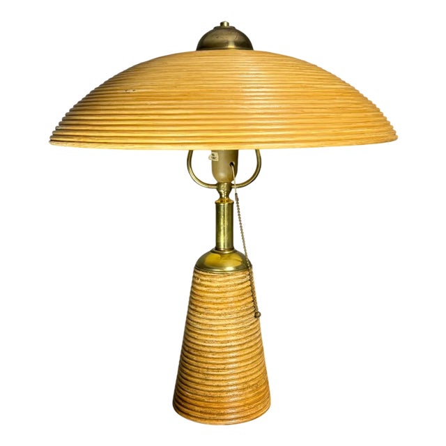 Pencil Reed Rattan Bamboo and Brass Table Lamp, Italy, 1970s For Sale