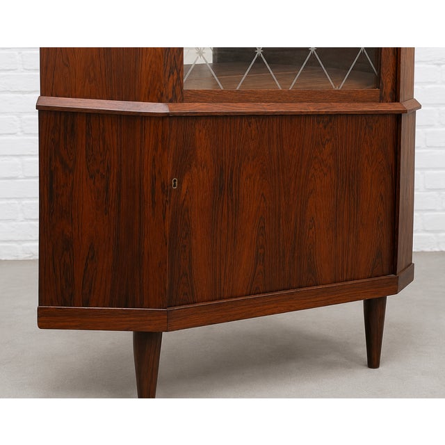 Mid Century Modern Teak Corner China or Liquor Cabinet, Made in Denmark. C. 1960's For Sale - Image 10 of 14