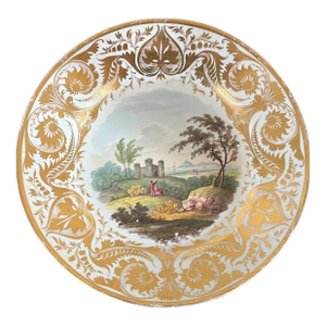 Antique Early 19th Century Derby Porcelain Landscape Plate Titled "In Devonshire"