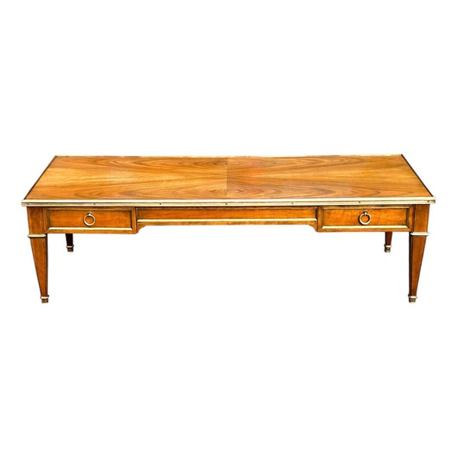 Baker Furniture Company Mid 20th Century Walnut and Brass Mounted French Directoire Style Baker Coffee For Sale - Image 4 of 9