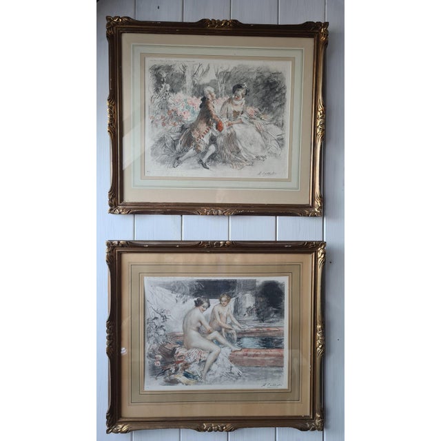 An original pair of colorful prints (lithographs) by Albert Calbet (1860–1940) – a renowned French painter and illustrator...