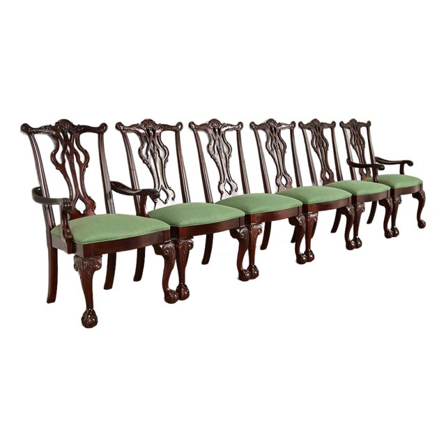 Thomasville Chippendale Carved Mahogany Dining Chairs, Set of Six For Sale