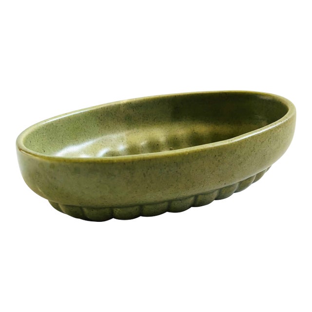 Haeger Speckled Green Oval Pottery Bowl For Sale