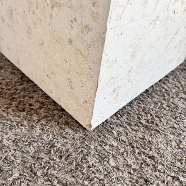 Postmodern Tessellated Stone Square Glass Top Side Tables - A Pair For Sale - Image 11 of 12