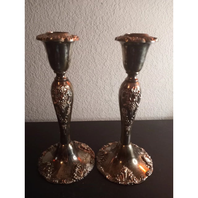 Godinger 1980s Godinger Baroque Silverplated Candle Stick Holders Set of 2 For Sale - Image 4 of 6