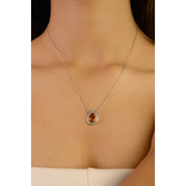 Yellow Sunbeam Pear Citrine Pendant Necklace With Sparkling Cz in Sterling Silver For Sale - Image 8 of 11