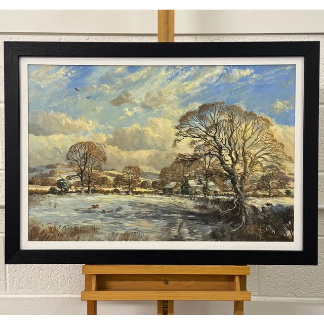 Brown John Miller Winter landscape with snow covered fields & farmhouse in the English Countryside 1985 Circa For Sale - Image 8 of 14