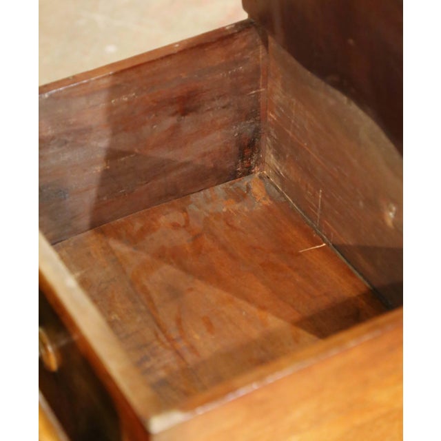 19th Century French Walnut Step Stool Cabinet With Leather Step and Marble Top For Sale - Image 12 of 16