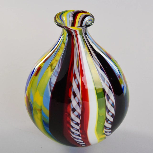 Mid-Century Modern Vintage Multi Color Signed Fabiano Zanchi Murano Glass Vase For Sale - Image 3 of 10