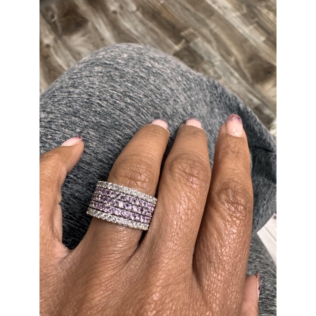 Metal Roshe Jewels Sapphire Ring With Natural Diamonds in White Gold 4.23 Carats, Size 7 For Sale - Image 7 of 7