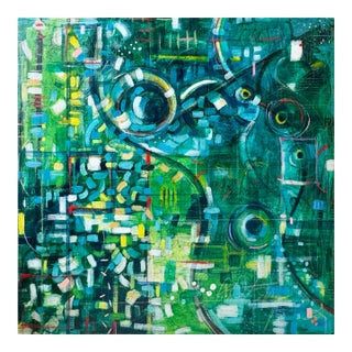 "Modern Green" Abstract Acrylic Painting by Paula DeStefanis For Sale