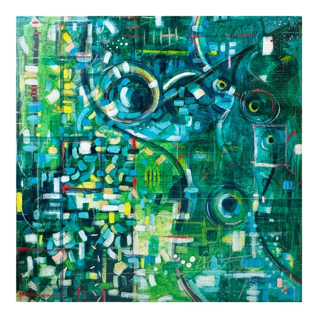 "Modern Green" Abstract Acrylic Painting by Paula DeStefanis For Sale