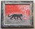 An black tiger in an abstract tropical landscape and border in shades of red-orange, shades of gray and antique white....