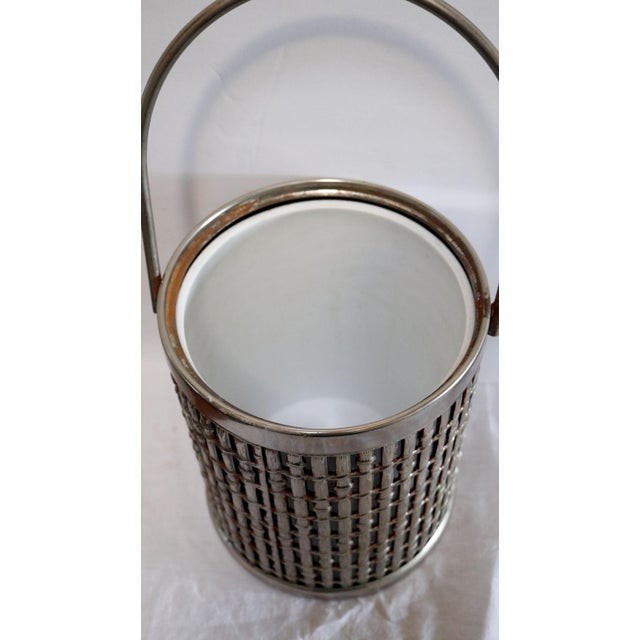 Mid-Century Modern 1960s Mid Century Silver Plate Faux Bamboo Ice Bucket With Handle For Sale - Image 3 of 13