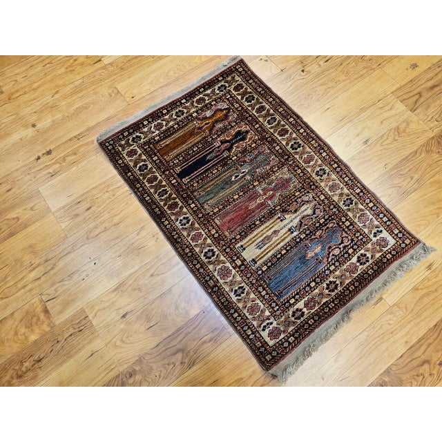 Early 20th Century Turkish Silk Septh Prayer Rug, Hand-Woven, 2' x 3' For Sale - Image 12 of 12