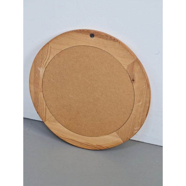 Mid-Century Modern Vintage Scandinavian Round Pine Mirror, 1970s For Sale - Image 3 of 8