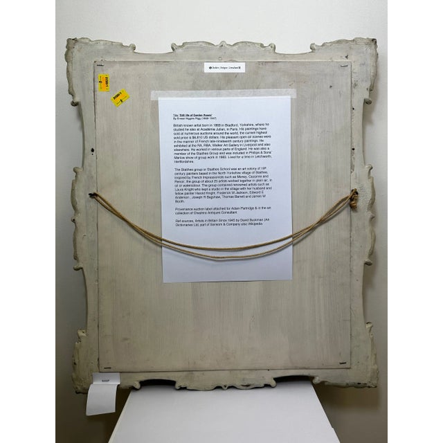 British Oil Painting Flowers Garden Roses Signed Ernest Higgins Rigg Staithes Group Framed For Sale - Image 4 of 12