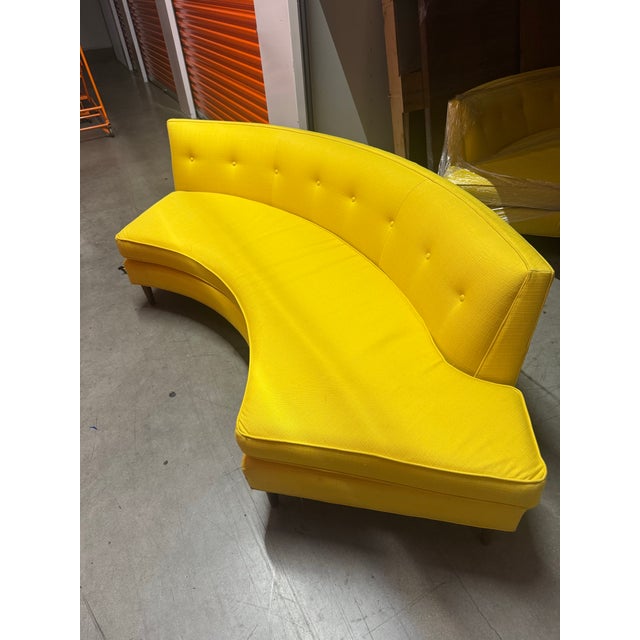 Pair of Jonathan Adler Curved Arc Banquette Sectional — Custom Yellow Upholstery — Mid-Century Revival For Sale - Image 10 of 16