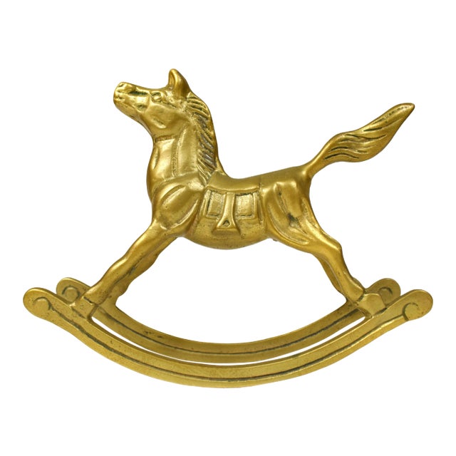 Vintage Solid Brass Rocking Horse Figurine For Sale
