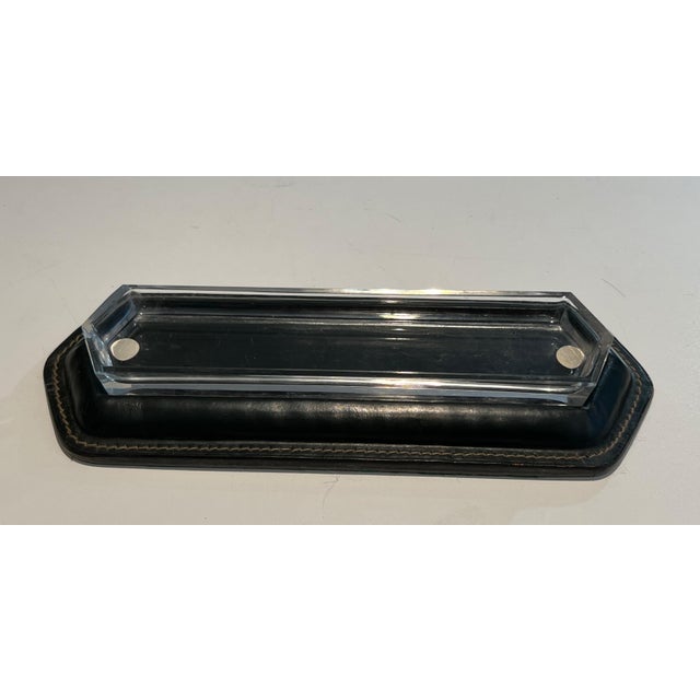 Mid-Century Modern 1950 Cellar Quilted Leather Desk Set. French Works in the Style of Jacques Adnet - Set of 3 For Sale - Image 3 of 12