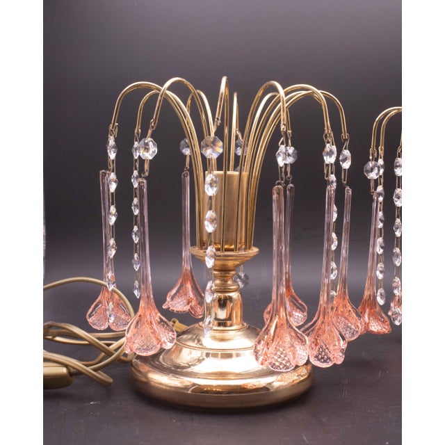 Set of 2 Brigitte Bardot Pink Drops Crystal and Murano Style Glass Table Lamp, 1980s For Sale - Image 12 of 12