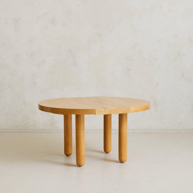 1990s Italian Vintage Slatted Wood Dining Table with Extension For Sale - Image 5 of 11