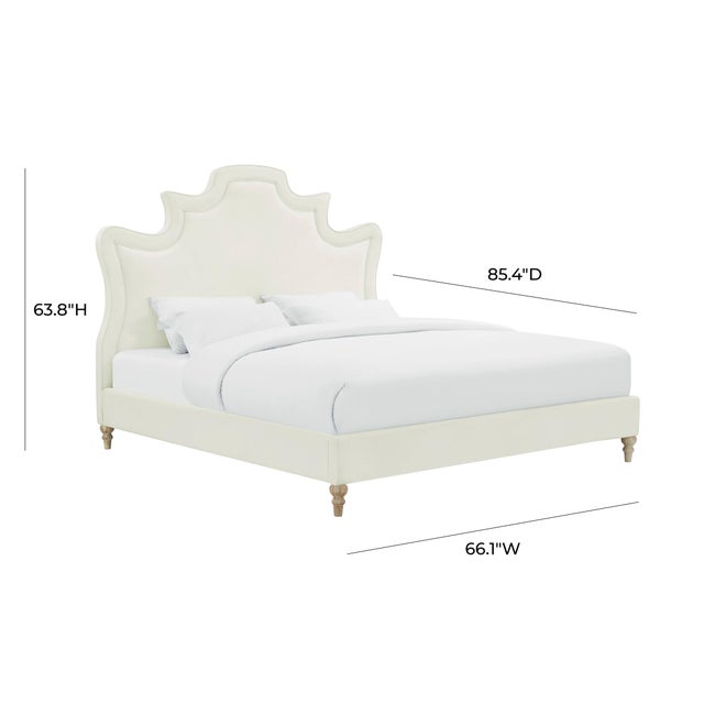 2020s Serenity Cream Velvet Queen Bed For Sale - Image 5 of 7