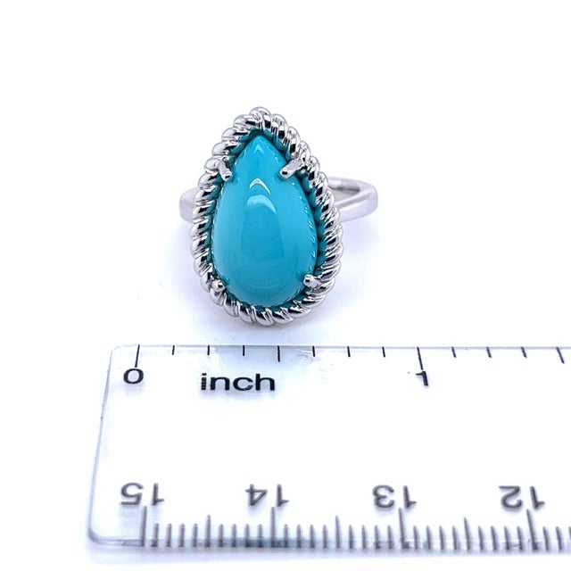 Natural Persian Turquoise Ring Size 6 14k White Gold 6.21 TCW Certified For Sale - Image 12 of 13
