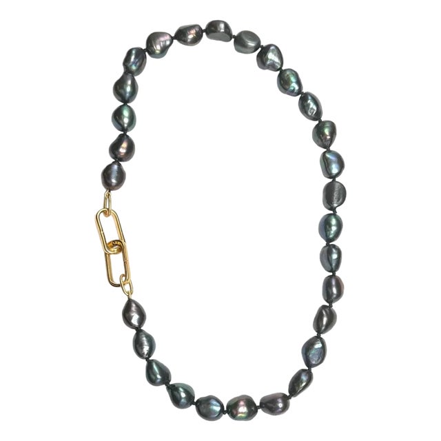 Tahiti Freshwater Pearl Necklace, (Peacock Black) For Sale