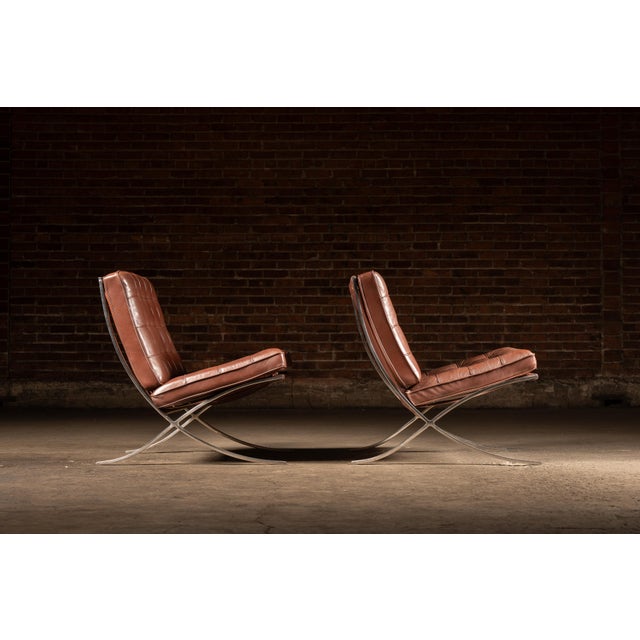 Pair of Barcelona Chairs - Mies Van Der Rohe for Knoll For Sale In Chicago - Image 6 of 16