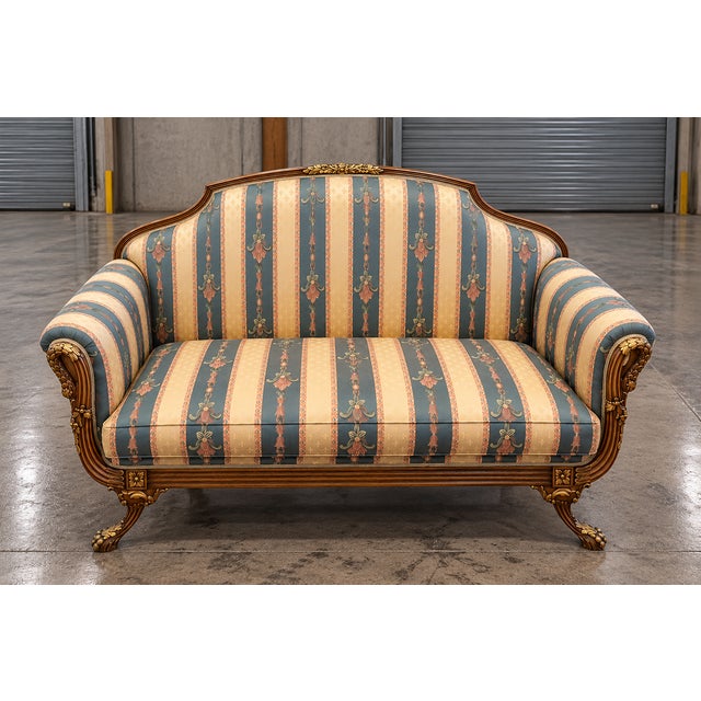 French Country Vintage Italian Import Galimberti Lino 3p Rococo Sofa Couch Loveseat Armchair Set For Sale - Image 3 of 17