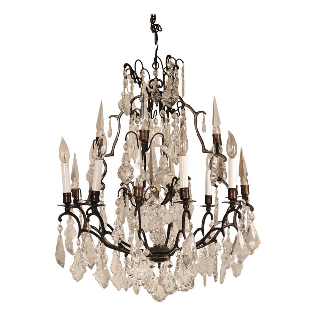 Versailles Style Crystal And Bronze Chandelier For Sale