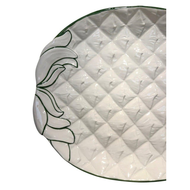 Ceramic Vintage Zanolli Italy Ceramic Pineapple Serving Platter White Green 20" For Sale - Image 7 of 8