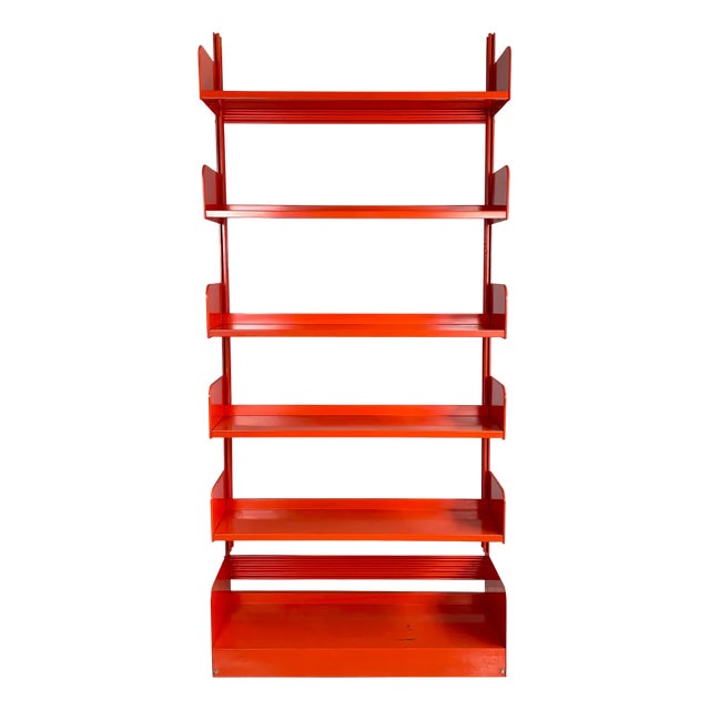 Industrial Modern Italian Orange Metal Bookcase Congresso by Lips Vago, 1970s For Sale