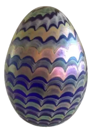 1980s Pulled Feather Painted Art Glass Egg Light on Lucite Base